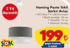 HOMİNG PASTA TEKLİ SARKIT AVİZE HOMİNG PASTA TEKLİ SARKIT AVİZE